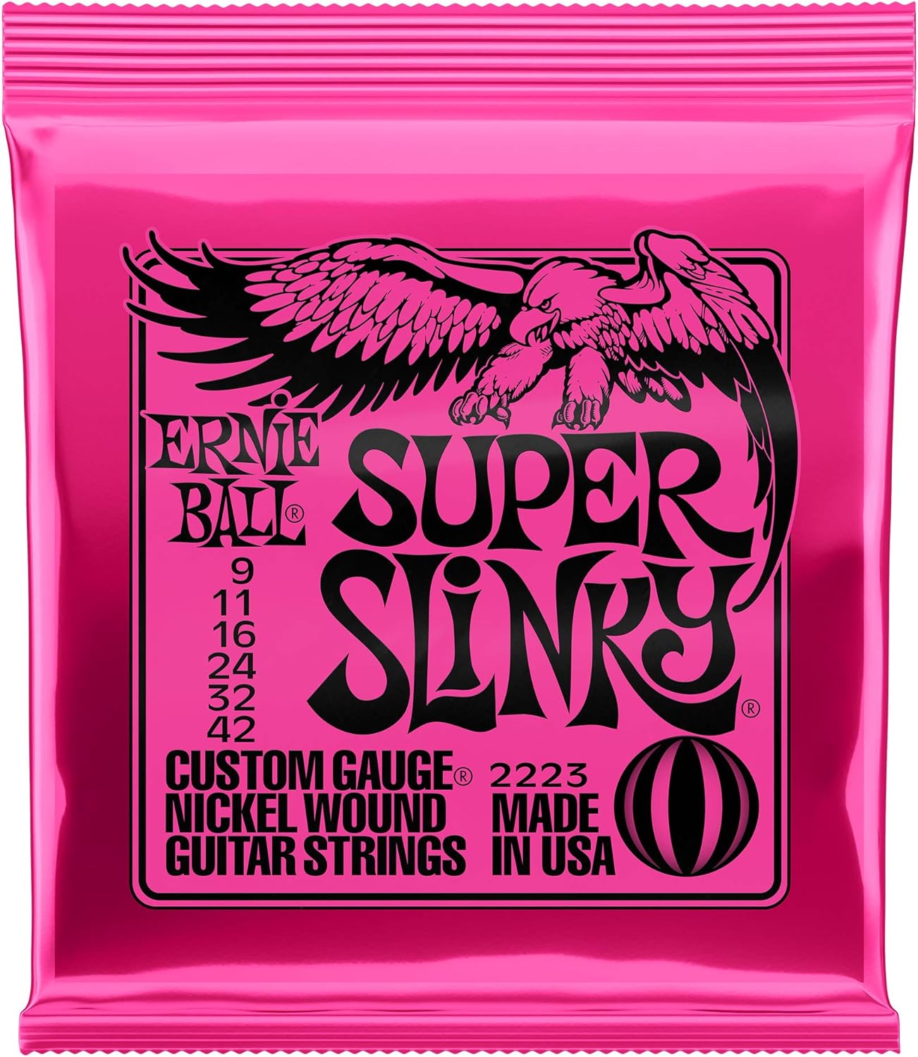 Ernie Ball Super Slinky 2223 Electic Guitar Strings, Nickel Wound .9-.042 Gauge