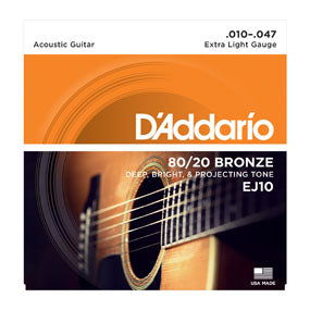 D'Addario EJ10 80/20 Bronse Acoustic Guitar Strings, Extra Light 10-47