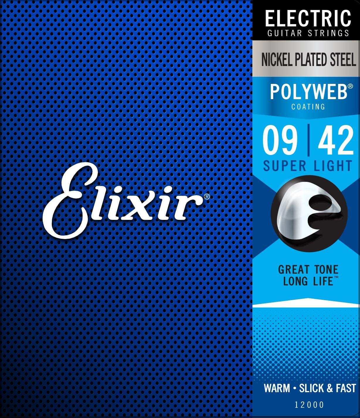 Elixir 12000 Electric Guitar Strings, Nickel Plated Steel with POLYWEB™ Coating (Super Light .009-.042)