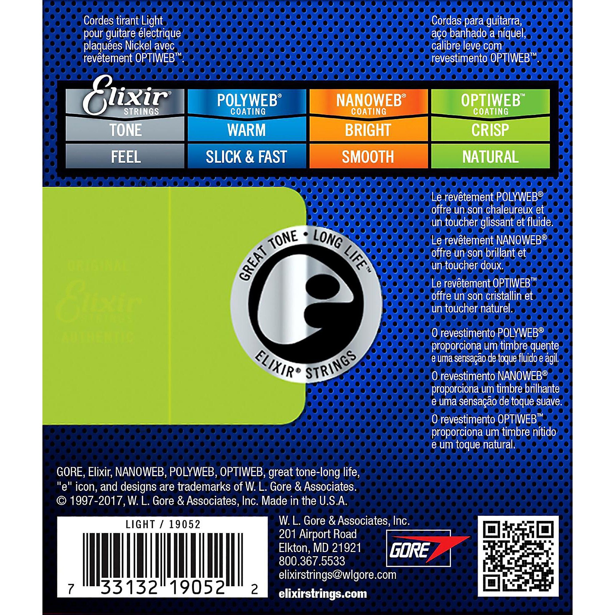 Elixir 19052 Electric Nickel Plated Steel with OPTIWEB™ Coating, Light .010-.046