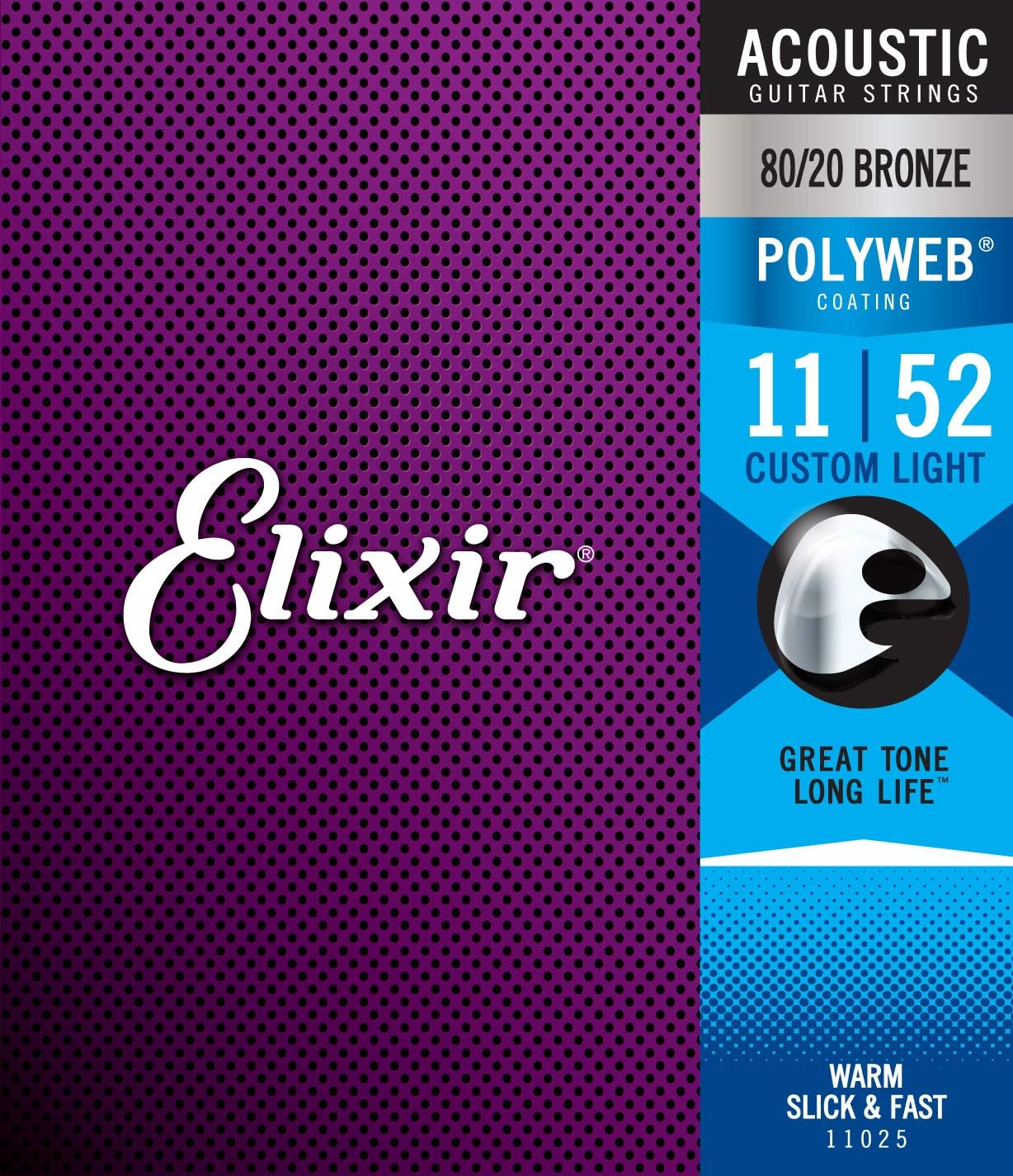 Elixir 11025, Acoustic 80/20 Bronze w/POLYWEB® Coating, Guitar Strings (Light .011-.052)