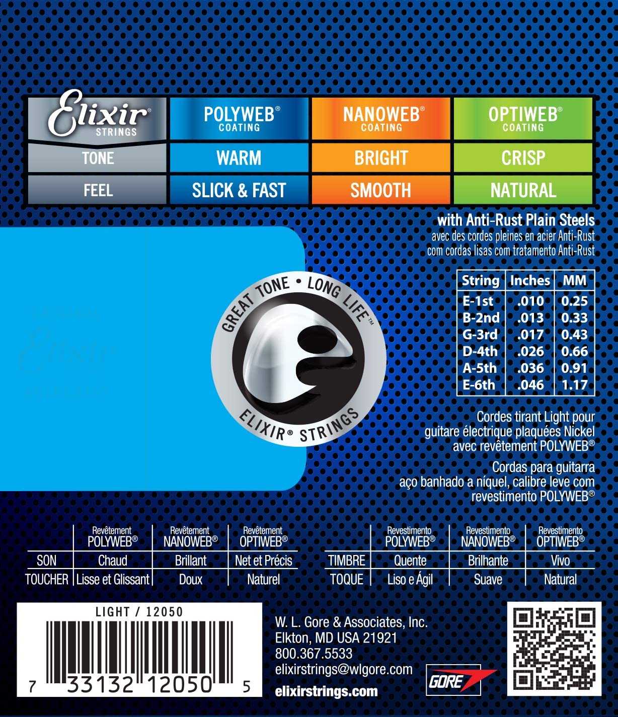 Elixir 12050 Electric Guitar Strings, Nickel Plated Steel with POLYWEB™ Coating (Light .010-.046)