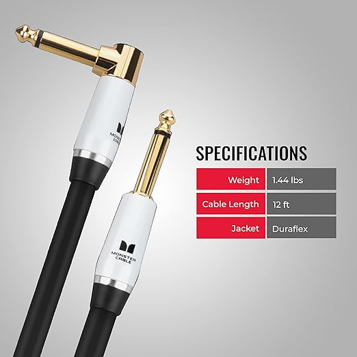 Monster® Prolink Studio Pro 2000 , 600533-00, Instrument Cable. 12 Feet, Right Angle to Straight