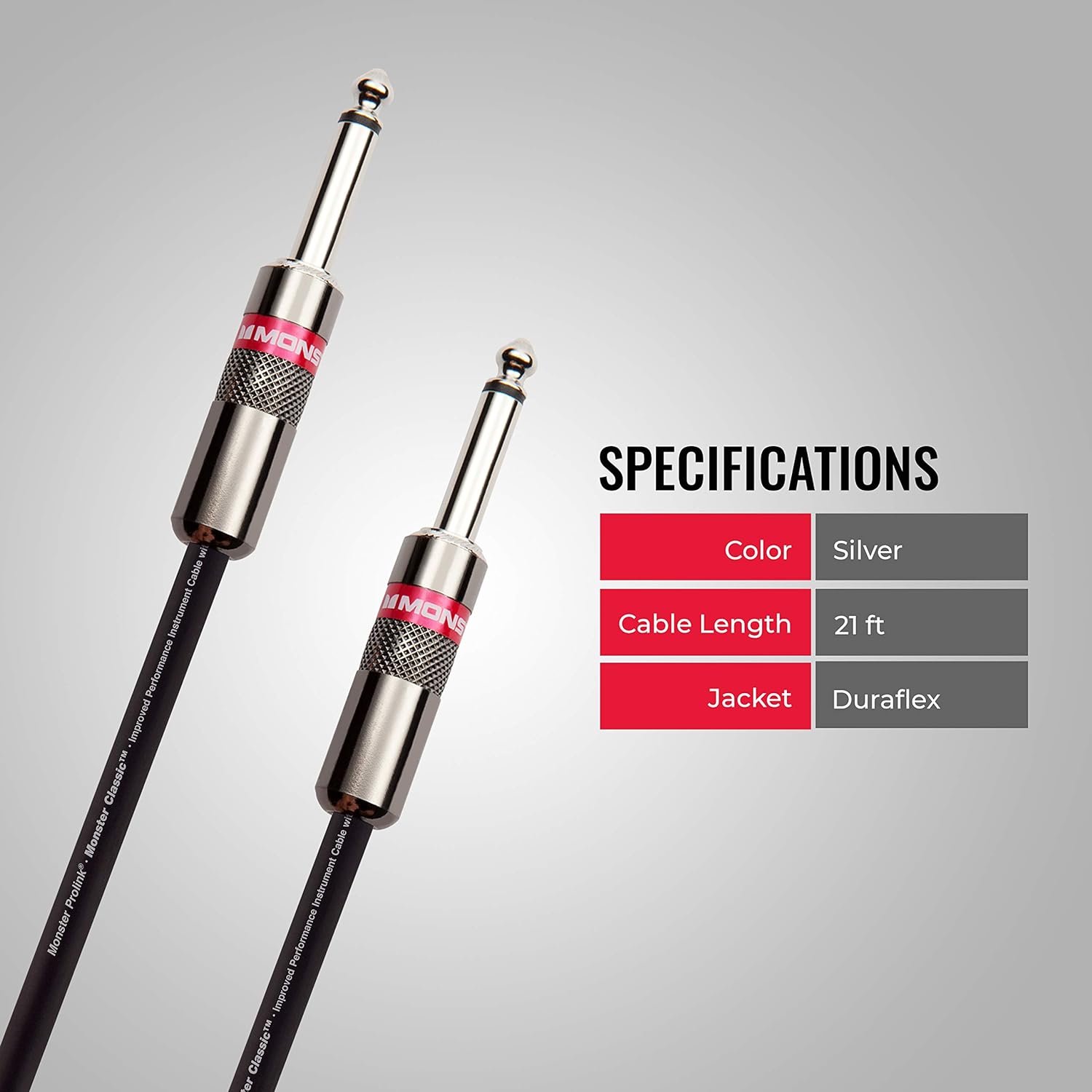 Monster® Prolink Classic600496-00, Instrument Cable, Straight-to-Straight, 21ft., Black