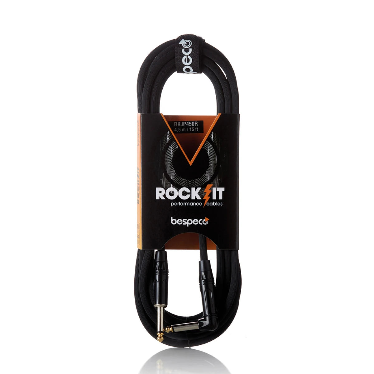 bespeco Rock-IT Series, RKJP450R, Instrument Cable, Striped, Black, 4.5m / 14.76 ft., Black