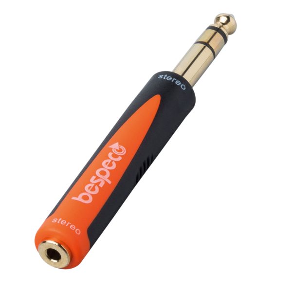 bespeco Rock-IT Series, SLAD210, 1/4" Stereo Male to 3.5mm Stereo Female Adapter, Orange/Black