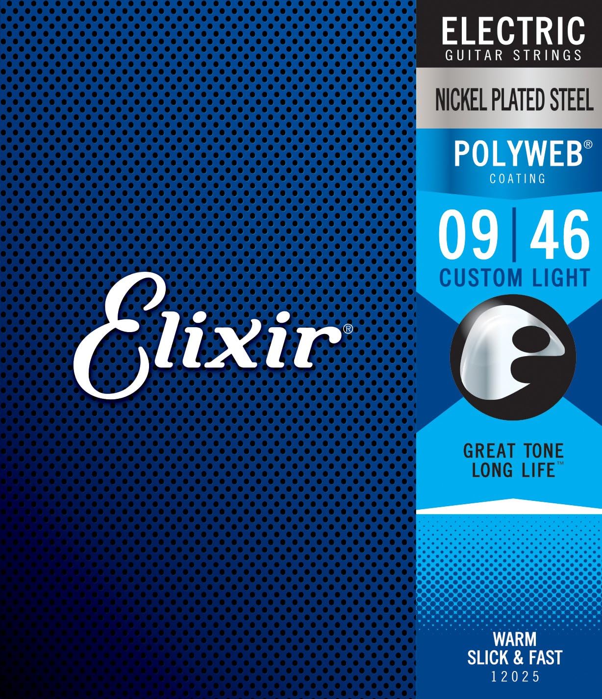 Elixir 12025 Electric Guitar Strings, Nickel Plated Steel with POLYWEB™ Coating (Custom Light .009-.046)