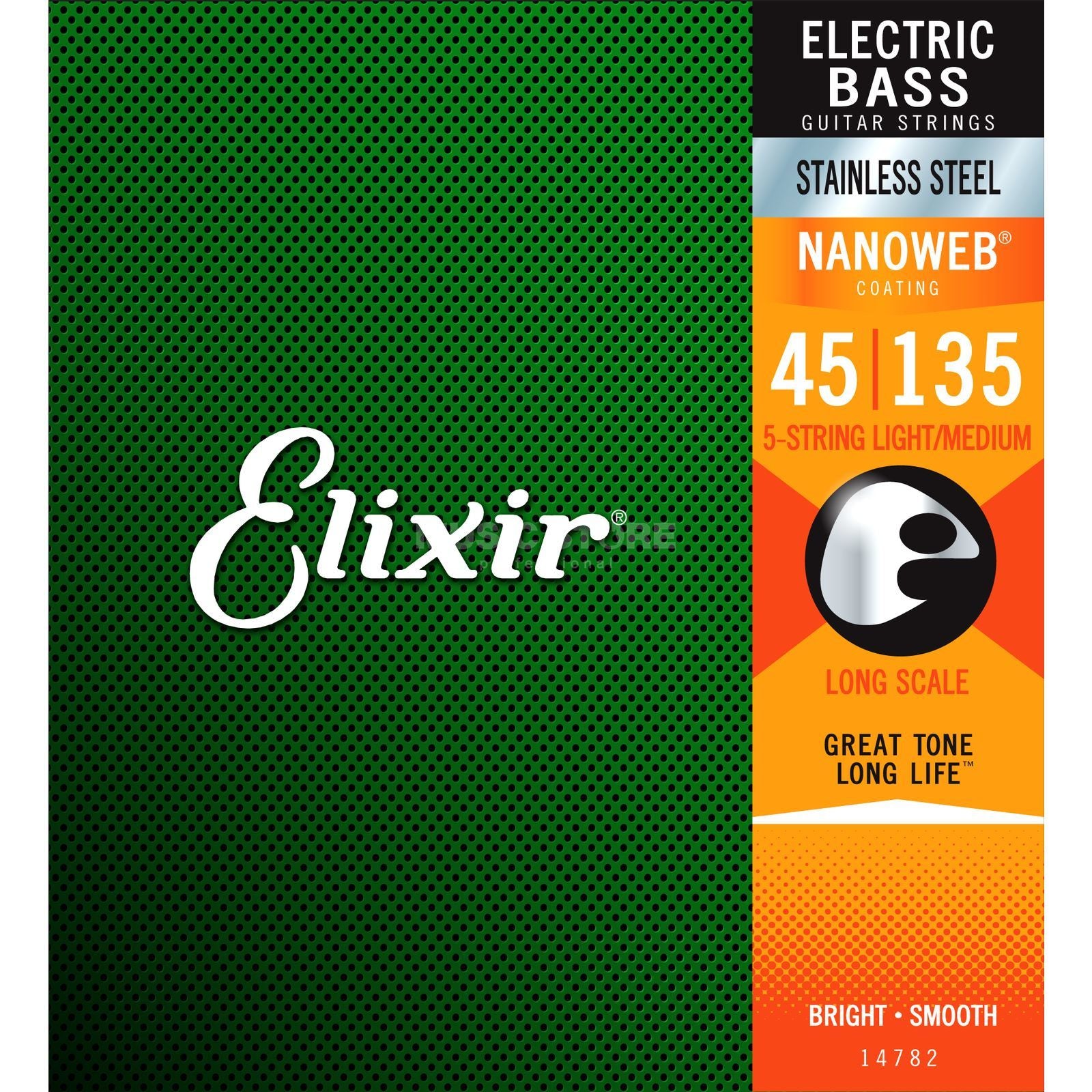 Elixir 14782, Bass Guitar Strings, 4-Strings, Stainless Steel w/NANOWEB Coating, Light/Medium, Long Scale -.045-.135