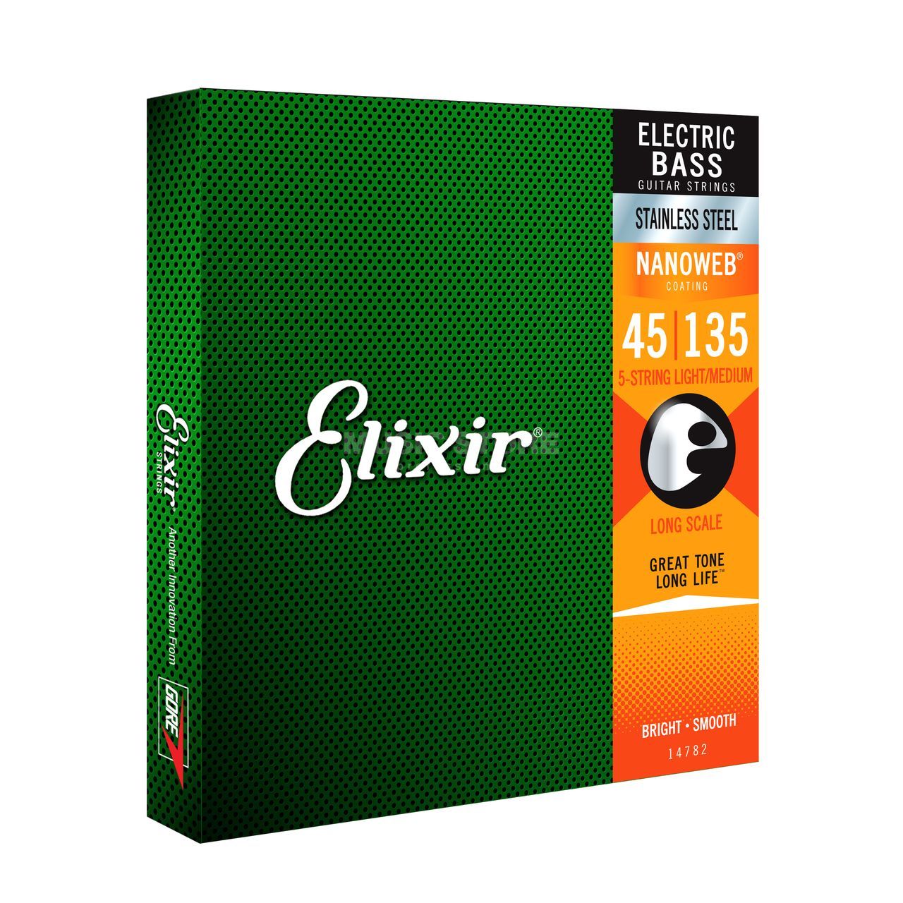 Elixir 14782, Bass Guitar Strings, 4-Strings, Stainless Steel w/NANOWEB Coating, Light/Medium, Long Scale -.045-.135
