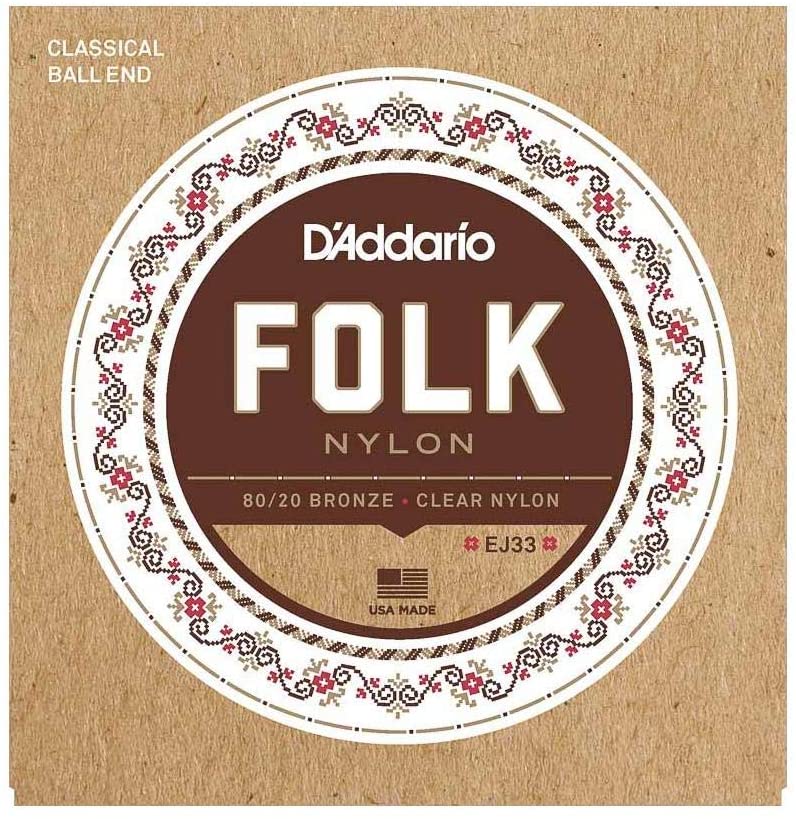 D'Addario EJ33, Folk Acoustic Guitar Strings, Clear Nylon, 80/20 Bronze, Treble, .011-.052