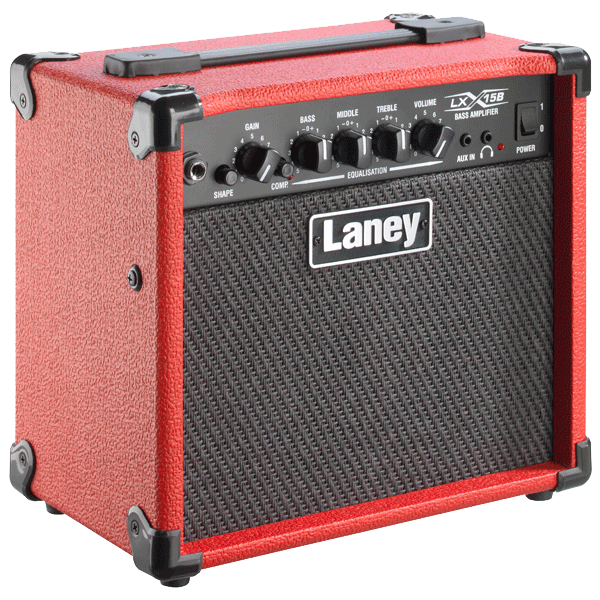 Laney LX15B-Red, Guitar Bass Combo AMP, 15 Watts, 2x5" Drivers, Compressor, Headphone and Aux In.