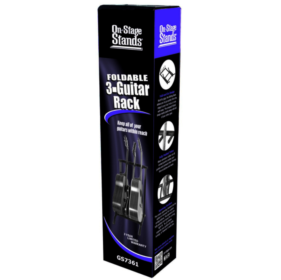 On-Stage GS7361 Three Space Foldable Multi-Guitar Rack