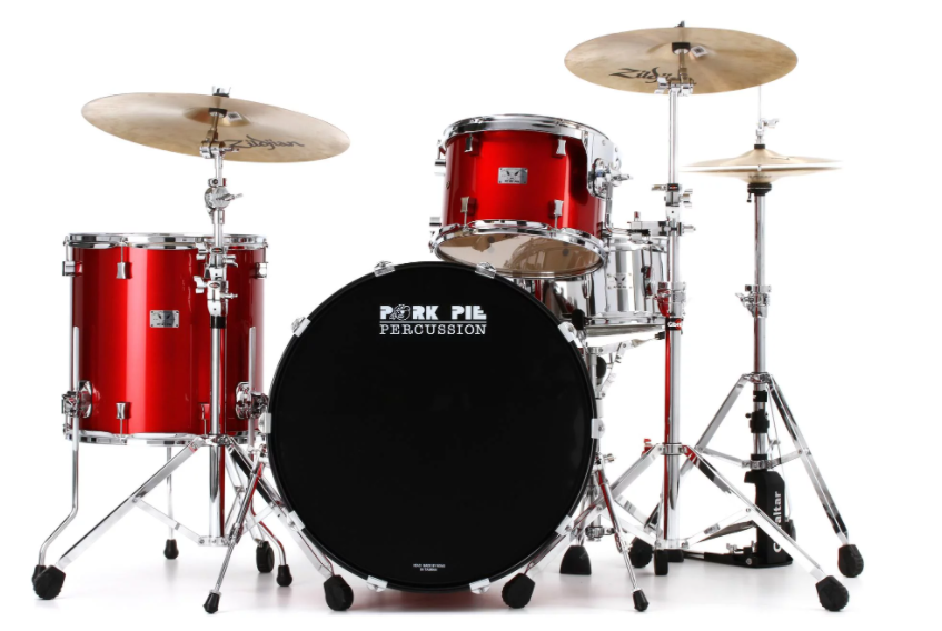 Pork Pie Drum Kit Little Squealer,Fire Red, 6 pieces 50/50 Mahogany/Birch Wood, w/Cases