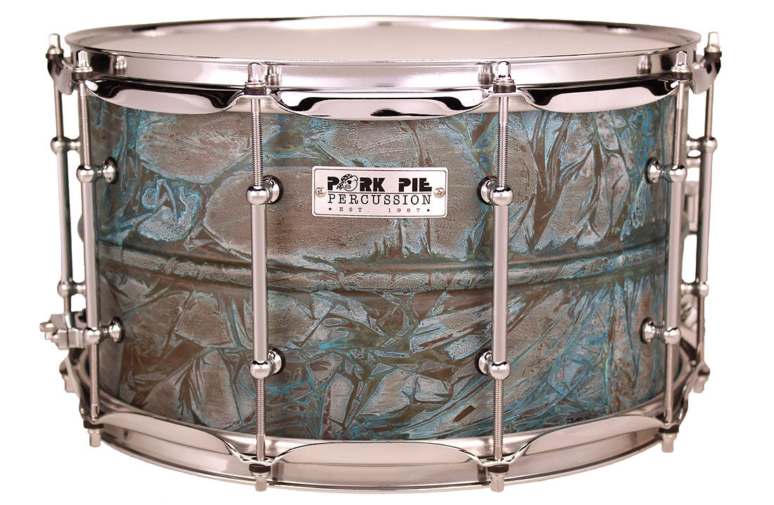 Pork Pie Snare 8"x14", USA Custom Series - Patina Brass, Aqua/Beige