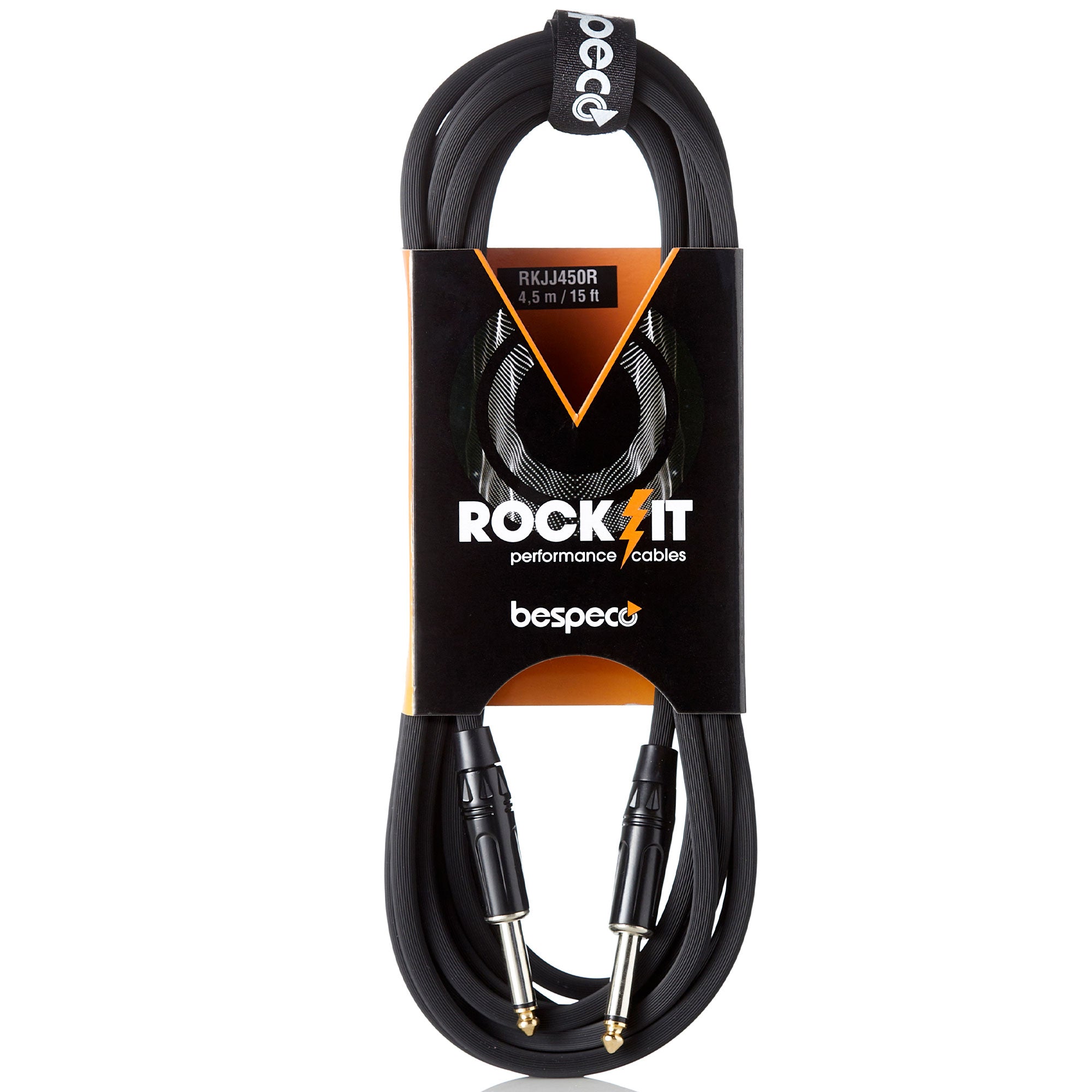 Bespeco Rock-IT, RKJJ450, Instrument shielded, w/2 mono jacks, Black,15 ft. or 4.5m