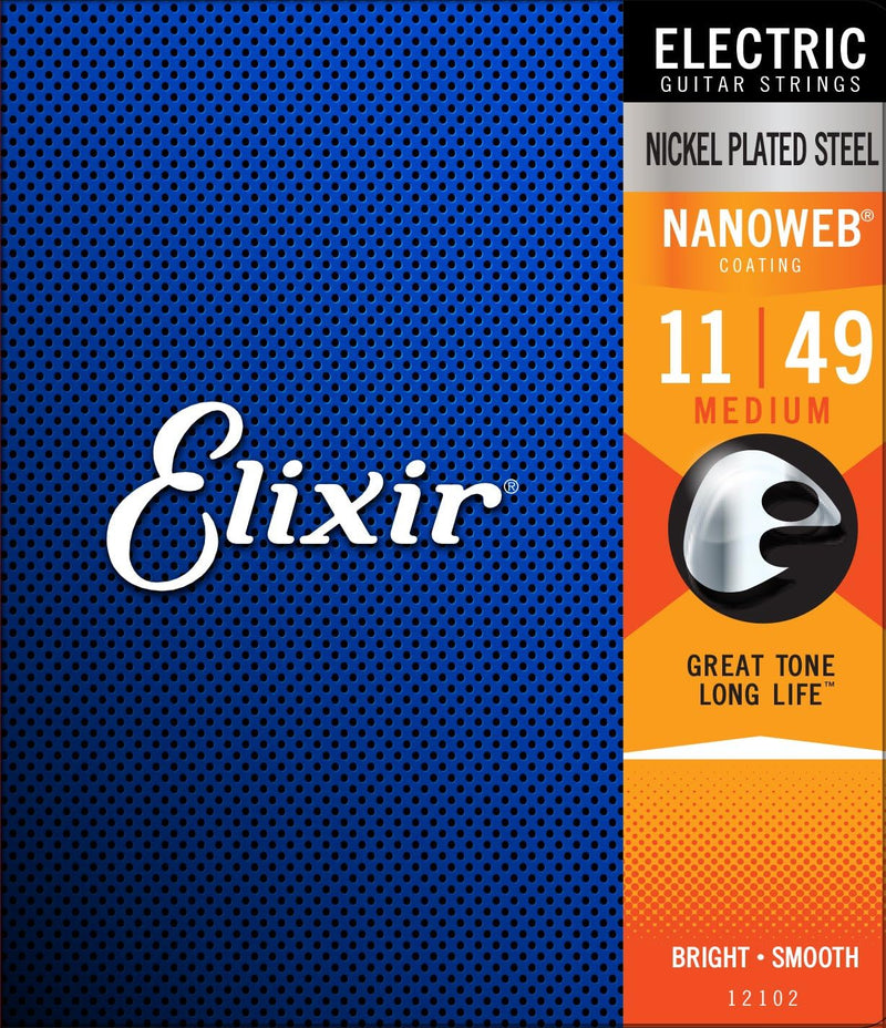 ELIXIR 12102 Electric Guitar Strings, Nickel Plated Steel with NANOWEB™ Coating (Medium .011-.049)