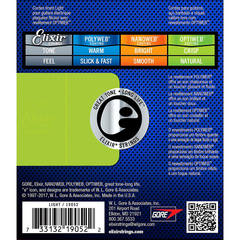 ELIXIR 19052 Electric Nickel Plated Steel with OPTIWEB™ Coating (Light .010-.046)