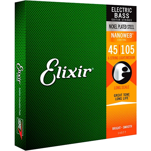 Elixir 14202, Electric Bass Guitar Strings, Nickel Plated Steel w/NANOWEB,- .045-.130 Light Long Scale