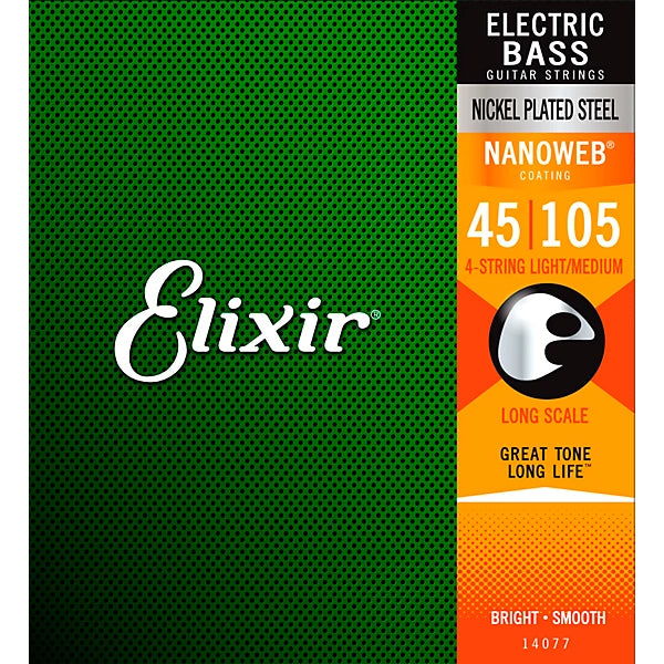 Elixir 14202, Electric Bass Guitar Strings, Nickel Plated Steel w/NANOWEB,- .045-.130 Light Long Scale
