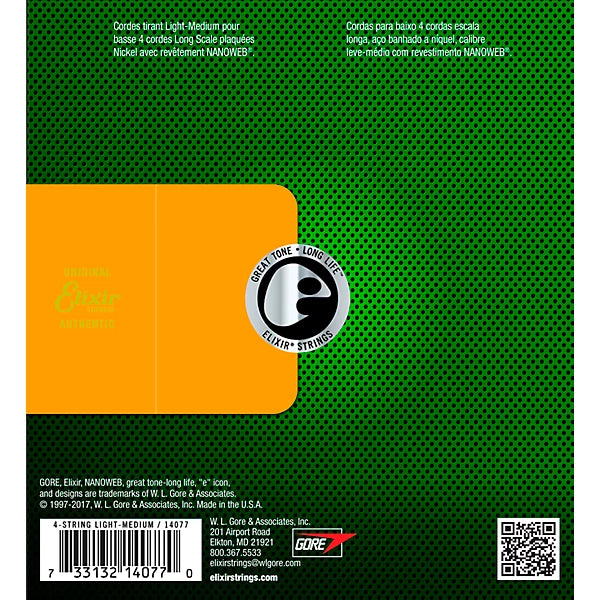 Elixir 14202, Electric Bass Guitar Strings, Nickel Plated Steel w/NANOWEB,- .045-.130 Light Long Scale