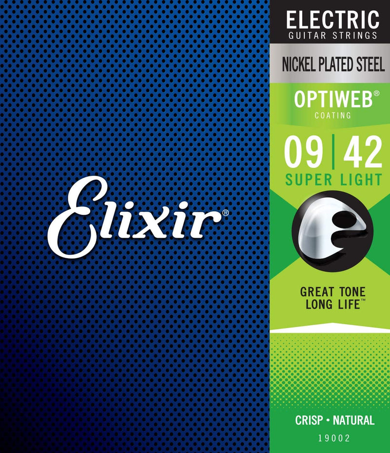 ELIXIR 19002 Electric Nickel Plated Steel with OPTIWEB™ Coating (Super Light .009-.042)