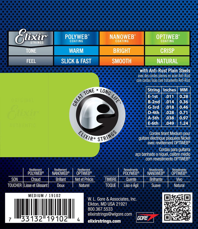 ELIXIR 19102 Electric Nickel Plated Steel with OPTIWEB™ Coating (Medium .011-.049)