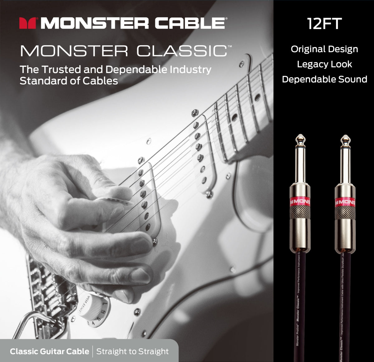 Monster® 600494-00, Prolink Classic, 0.25in D, 12 ft., Instrument Cable, Straight to Straight Angle