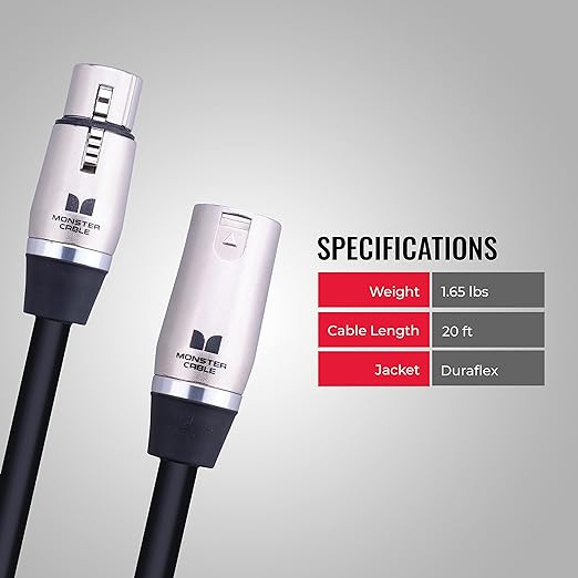 Monster® Prolink Performer™ 600, 600570-00, Microphone Cable, Silver Con5act XLRs, 20 Feet.