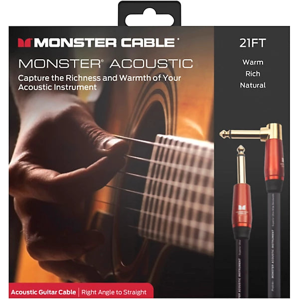 Monster® Prolink Acoustic 600559-00, Instrument Cable, Right Angle to Straight, 21ft, Black