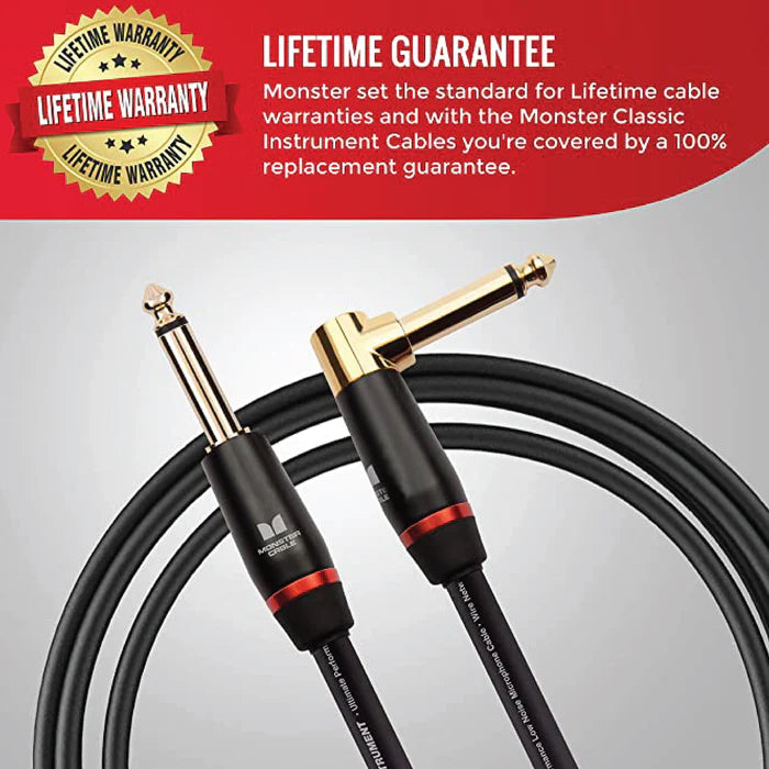 Monster® Prolink Bass 600549-00,Instrument Cable, Straight-to-Angle, 12ft., Black