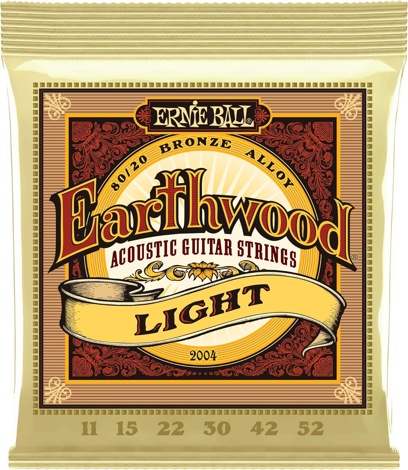 Ernie Ball 2004, Earthwood Light, 80/20 Bronze Acoustic Guitar Strings 11-52 Gauge