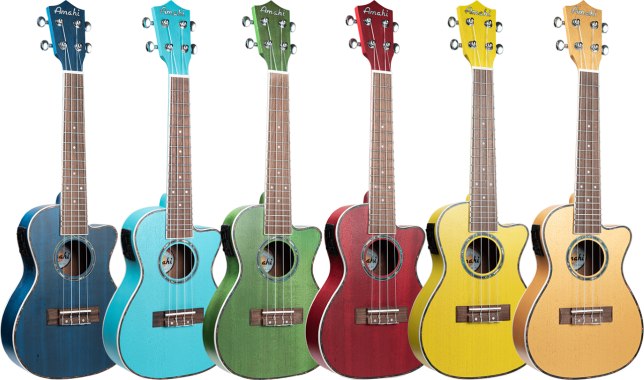 Amahi UK 205EQ, Bright Red, Mahogany Ukulele - Concert Size with Gig Bag