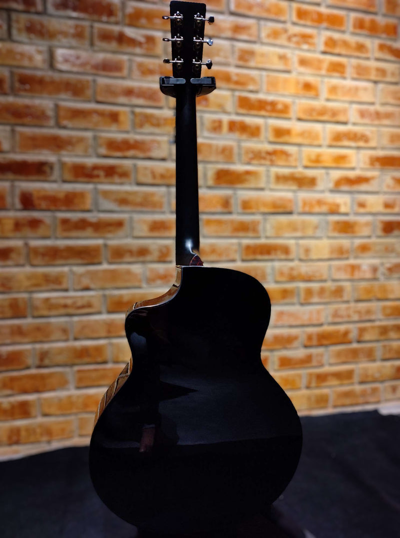 Tokai Cat's Eyes Acoustic/Electric Guitar, CE57-GO-EA, Black with Presys+ 201 PreAmp, Solid Spruce Top, Mahogany Side Back/Neck, Rosewood Fingerboard, and Gig Bag.