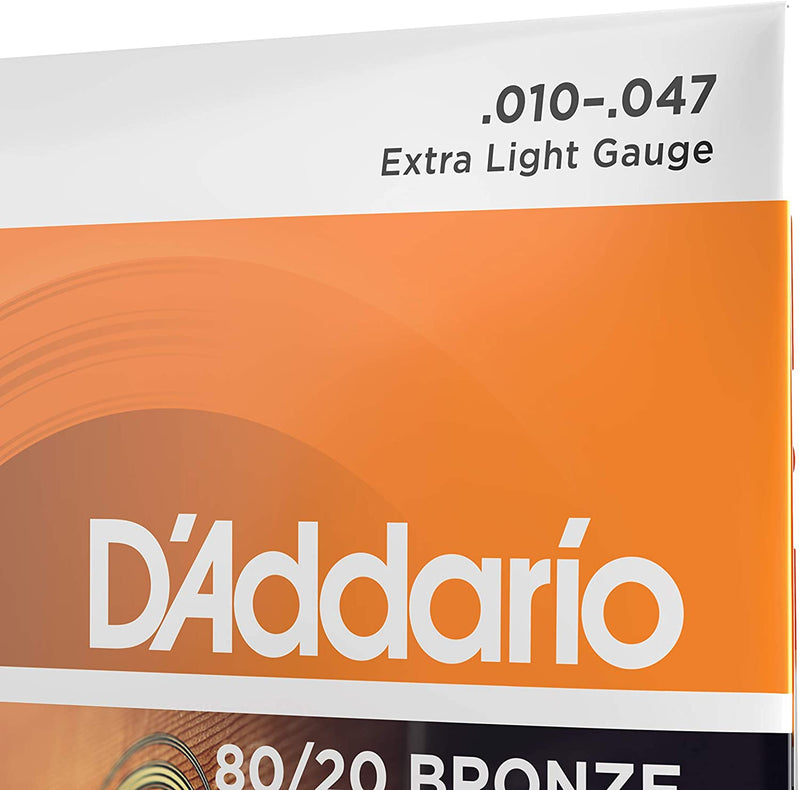 D'Addario EJ10 80/20 Bronze, Acoustic Guitar Strings, Extra Light, 10-47