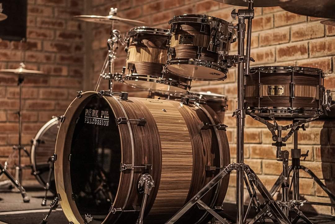 OUT-OF-STOCK, Pork Pie Drum Kit, USA Custom, 5 Pieces, Rosewood Zebrawood-snare included w/hard shell gator case