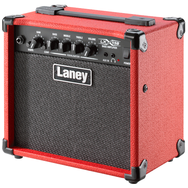 Laney LX15B-Red,  Guitar Bass Combo AMP, 15 Watts, 2x5" Drivers, Compressor, Headphone and Aux In.
