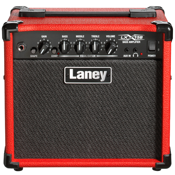 Laney LX15B-Red,  Guitar Bass Combo AMP, 15 Watts, 2x5" Drivers, Compressor, Headphone and Aux In.