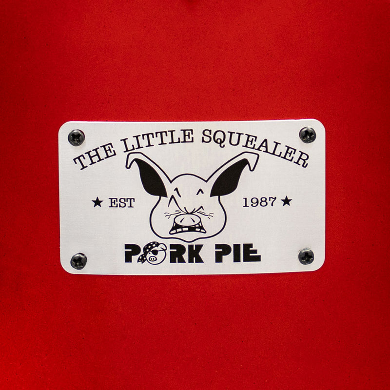 Pork Pie Drum Kit  Little Squealer Fire Red, 5 pieces , (1)16x16" Floor Tom,(1)16x18'' Floor Tom (1) 9x13 Mounted Tom, (1) 6.5 x14" Snare, (1) 14 x 24" Kick Bass Drum w/Cases
