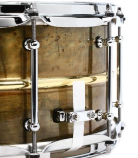 Pork Pie Percussion Patina Brass Snare Drum - 7" x 13", Polished Bead