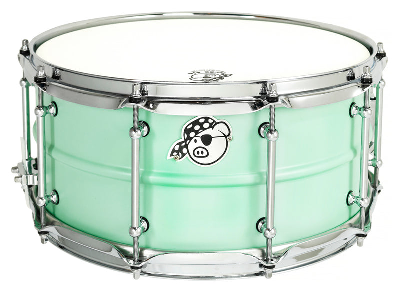 Pork Pie Percussion 6.5" x 14" Aluminum Snare Drum, Sea Foam Green