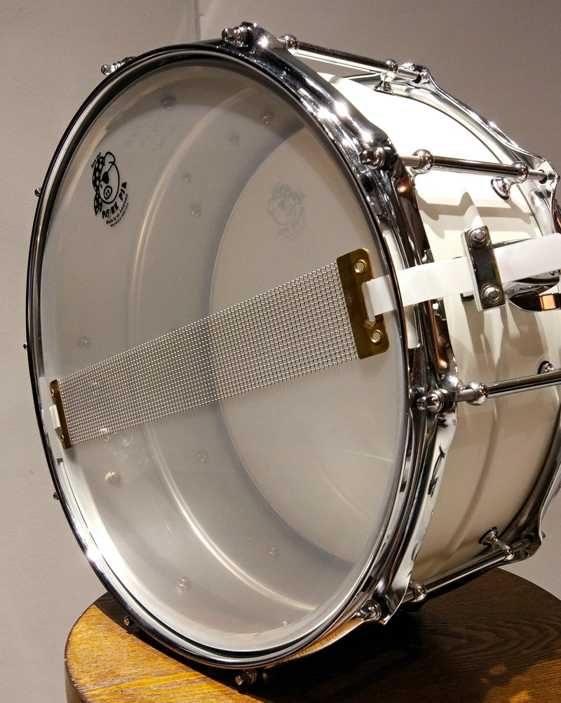 Pork Pie Snare  6.5"x14", Chrome Plated Brass Shell, Olympic White w/padded bag