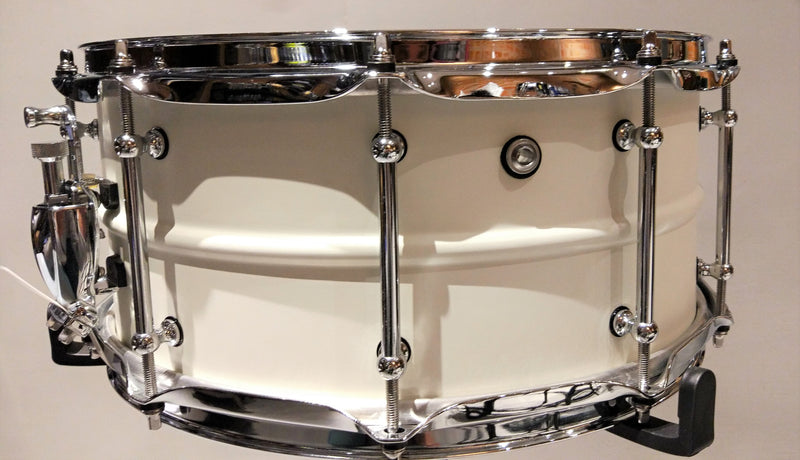 Pork Pie Snare  6.5"x14", Chrome Plated Brass Shell, Olympic White w/padded bag