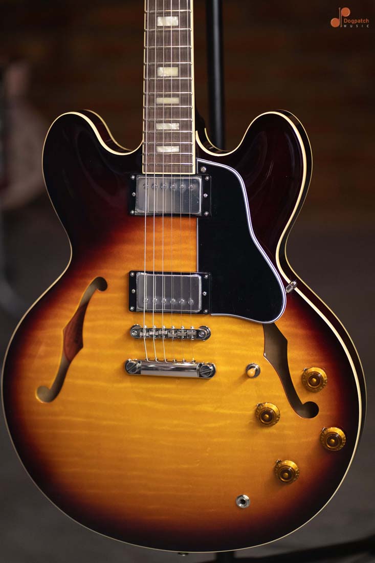 (Sold Out)Tokai UES-198 Electric Guitar. Semi-Hollow, Tea Burst (TB), MIJ, with Hard Shell Case