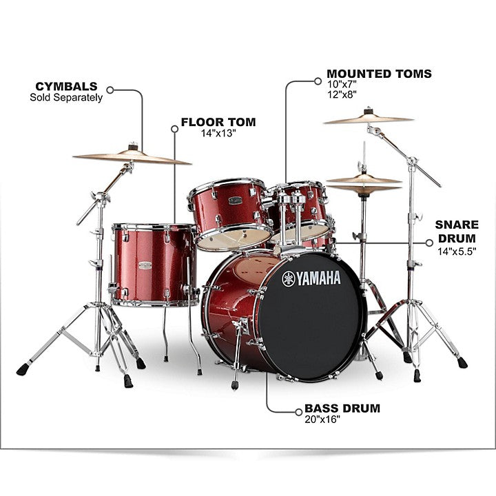 Yamaha RDP0F5, Rydeen 5-Piece Shell Pack with 20 in. Bass Drum Burgundy Glitter