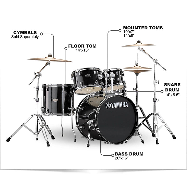 Yamaha RDP0F5, Rydeen 5-Piece Shell Pack with 20 in. Bass Drum, Black Glitter