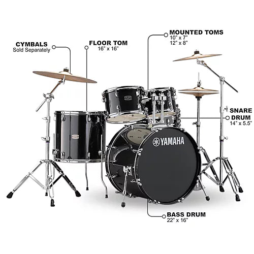 Yamaha RDP2F5, Rydeen 5-Piece Shell Pack with 22 in. Bass Drum Black Glitter