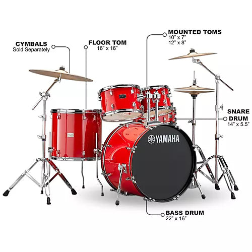 Yamaha RDP2F5, Rydeen 5-Piece Shell Pack with 22 in. Bass Drum, Hot Red