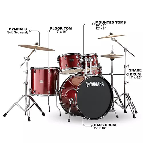 Yamaha RDP2F5, Rydeen 5-Piece Shell Pack with 22 in. Bass Drum Burgundy Glitter