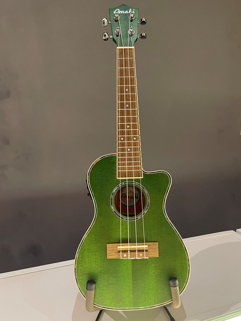 Amahi UK 205EQ, Emerald Green Mahogany Ukulele - Concert Size with Gig Bag