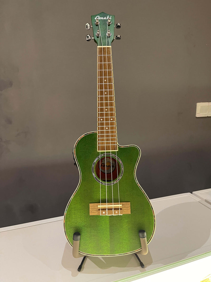 Amahi UK 205EQ, Emerald Green Mahogany Ukulele - Concert Size with Gig Bag